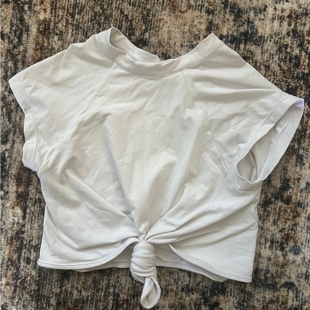 Frankie's Bikinis White Cap Sleeve Crop Tie Front Swim Tee